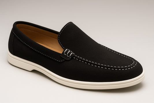 BLACK SUEDE WHITE SOLE MOCCASION