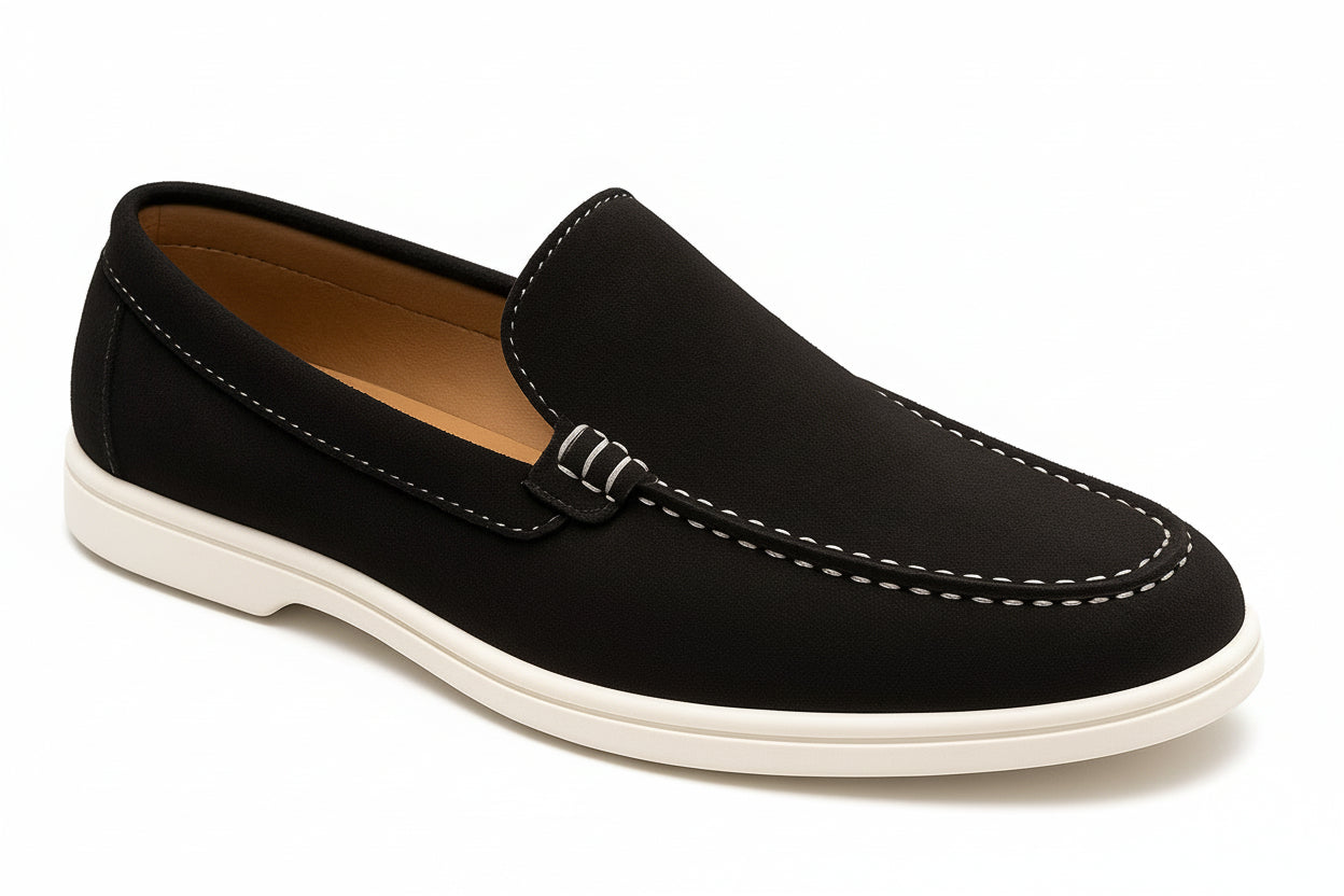 BLACK SUEDE WHITE SOLE MOCCASION