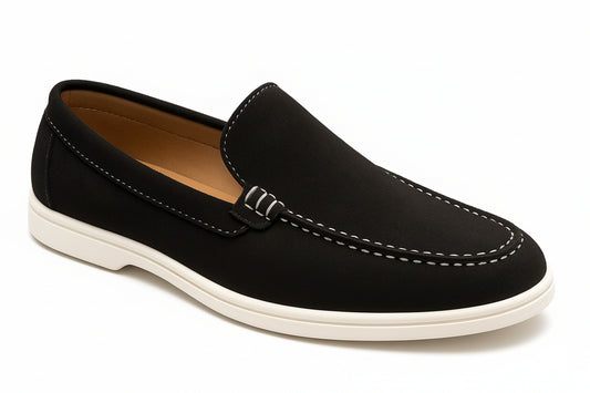 BLACK SUEDE WHITE SOLE MOCCASION