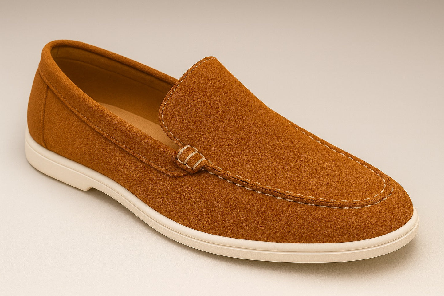 CAMEL SUEDE WHITE SOLE MOCCASION