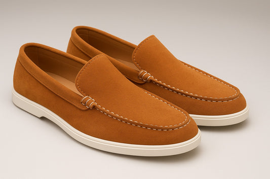 CAMEL SUEDE WHITE SOLE MOCCASION