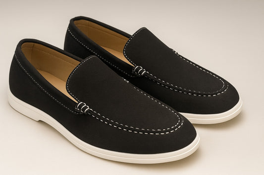 BLACK SUEDE WHITE SOLE MOCCASION